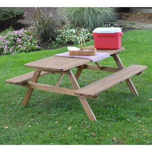 A & L Furniture Pressure Treated Pine Picnic Table with Attached Benches Picnic Table 4ft / Oak / No