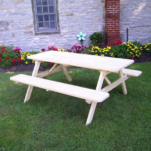 A & L Furniture Pressure Treated Pine Picnic Table with Attached Benches Picnic Table 4ft / Unfinished / No