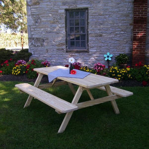 A & L Furniture Pressure Treated Pine Picnic Table with Attached Benches Picnic Table 4ft / Unfinished / No