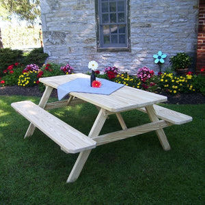 A & L Furniture Pressure Treated Pine Picnic Table with Attached Benches Picnic Table 4ft / Unfinished / No