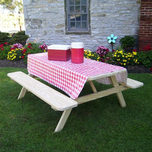 A &amp; L Furniture Pressure Treated Pine Picnic Table with Attached Benches Picnic Table 4ft / Unfinished / No