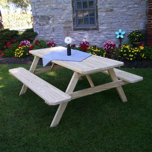 A & L Furniture Pressure Treated Pine Picnic Table with Attached Benches Picnic Table 4ft / Unfinished / No