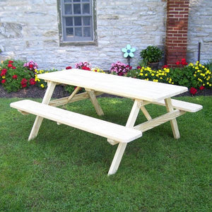 A & L Furniture Pressure Treated Pine Picnic Table with Attached Benches Picnic Table 4ft / Unfinished / No
