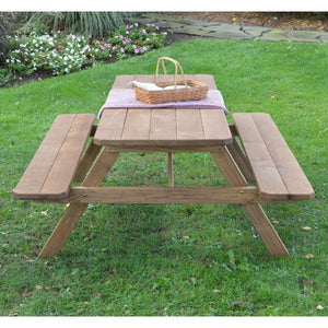 A & L Furniture Pressure Treated Pine Picnic Table with Attached Benches Picnic Table 4ft / Unfinished / No