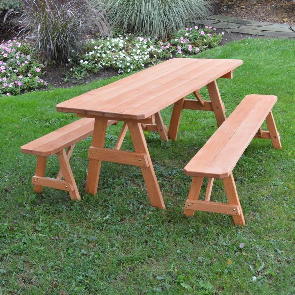 A &amp; L Furniture Pressure Treated Pine Traditional Table with 2 Benches Dining Bench Sets 4ft / Cedar / No