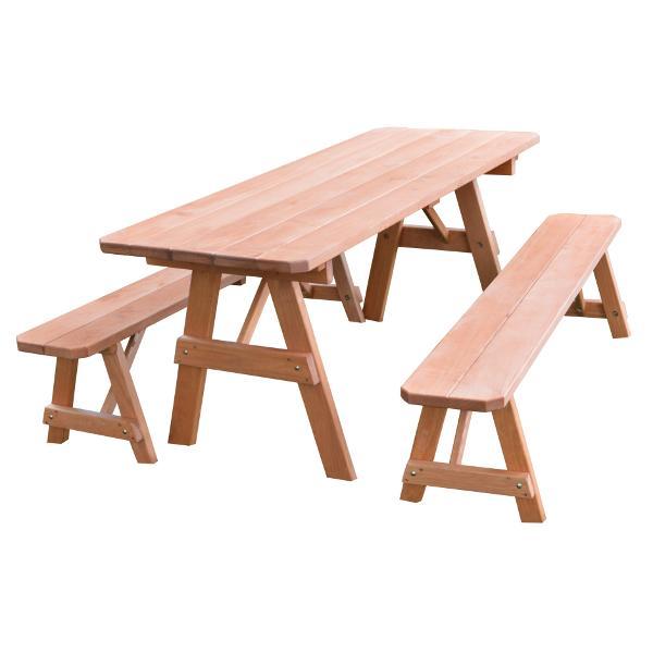 A &amp; L Furniture Pressure Treated Pine Traditional Table with 2 Benches Dining Bench Sets 4ft / Unfinished / No