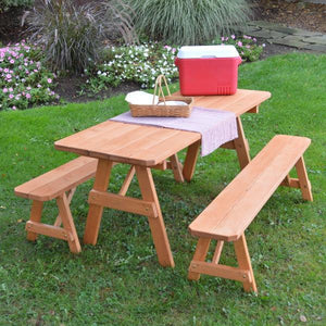 A & L Furniture Pressure Treated Pine Traditional Table with 2 Benches Dining Bench Sets 4ft / Unfinished / No