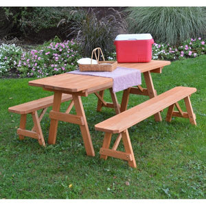A & L Furniture Pressure Treated Pine Traditional Table with 2 Benches Dining Bench Sets 4ft / Unfinished / No
