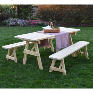 A & L Furniture Pressure Treated Pine Traditional Table with 2 Benches Dining Bench Sets 4ft / Unfinished / No