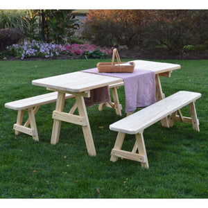 A & L Furniture Pressure Treated Pine Traditional Table with 2 Benches Dining Bench Sets 4ft / Unfinished / No