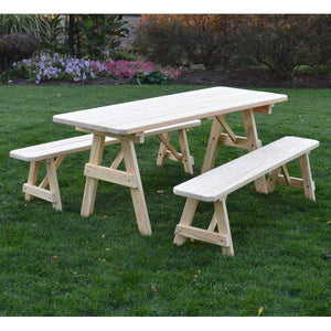 A & L Furniture Pressure Treated Pine Traditional Table with 2 Benches Dining Bench Sets 4ft / Unfinished / No