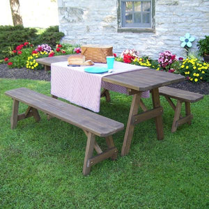 A & L Furniture Pressure Treated Pine Traditional Table with 2 Benches Dining Bench Sets 4ft / Unfinished / No