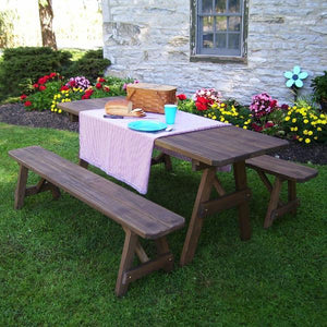 A & L Furniture Pressure Treated Pine Traditional Table with 2 Benches Dining Bench Sets 4ft / Unfinished / No