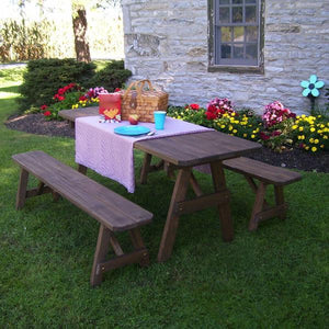A & L Furniture Pressure Treated Pine Traditional Table with 2 Benches Dining Bench Sets 4ft / Unfinished / No