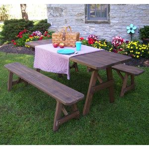 A & L Furniture Pressure Treated Pine Traditional Table with 2 Benches Dining Bench Sets 4ft / Unfinished / No