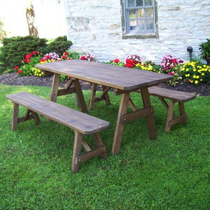 A & L Furniture Pressure Treated Pine Traditional Table with 2 Benches Dining Bench Sets 4ft / Unfinished / No
