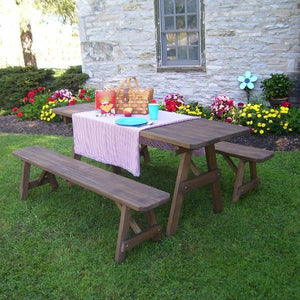 A & L Furniture Pressure Treated Pine Traditional Table with 2 Benches Dining Bench Sets 4ft / Unfinished / No