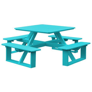 A & L Furniture Recycled Plastic 44 Inch Square Walk-In Table Picnic Table Aruba Blue / No