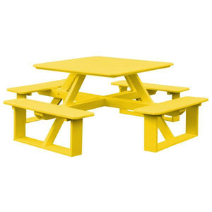 A & L Furniture Recycled Plastic 44 Inch Square Walk-In Table Picnic Table Lemon Yellow / No