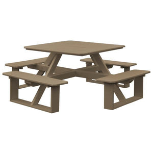 A & L Furniture Recycled Plastic 44 Inch Square Walk-In Table Picnic Table Weathered Wood / No