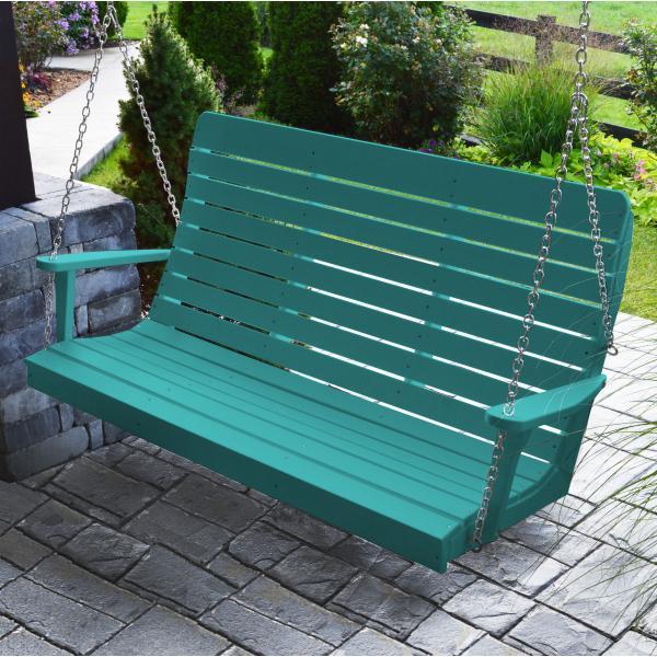 A &amp; L Furniture Recycled Plastic Poly Winston Porch Swing Porch Swings 4ft / Aruba Blue