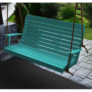 A & L Furniture Recycled Plastic Poly Winston Porch Swing Porch Swings 4ft / Aruba Blue