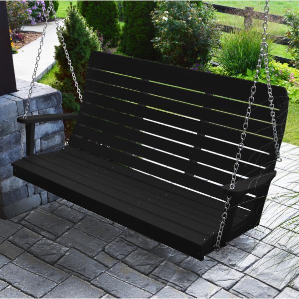 A &amp; L Furniture Recycled Plastic Poly Winston Porch Swing Porch Swings 4ft / Black