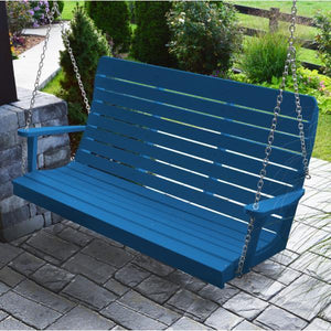 A & L Furniture Recycled Plastic Poly Winston Porch Swing Porch Swings 4ft / Blue