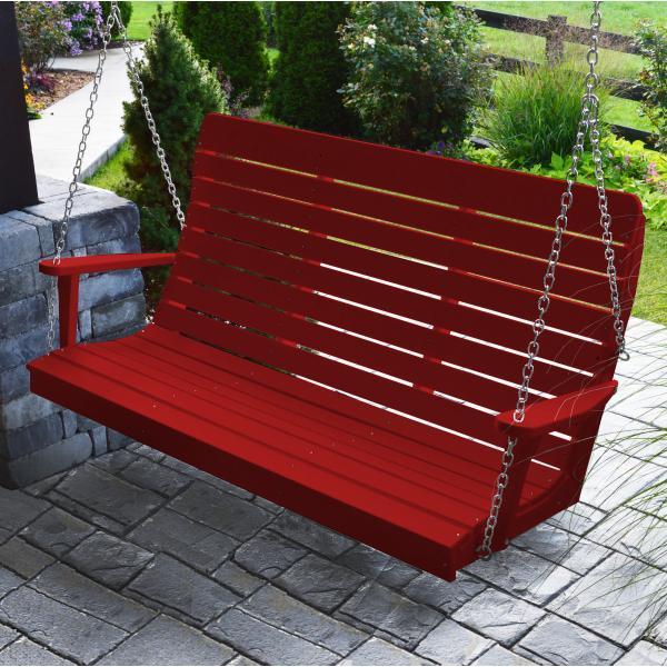 A &amp; L Furniture Recycled Plastic Poly Winston Porch Swing Porch Swings 4ft / Bright Red