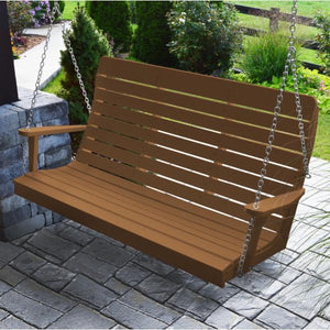 A & L Furniture Recycled Plastic Poly Winston Porch Swing Porch Swings 4ft / Cedar