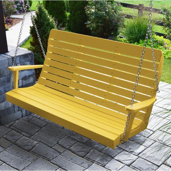 A &amp; L Furniture Recycled Plastic Poly Winston Porch Swing Porch Swings 4ft / Lemon Yellow