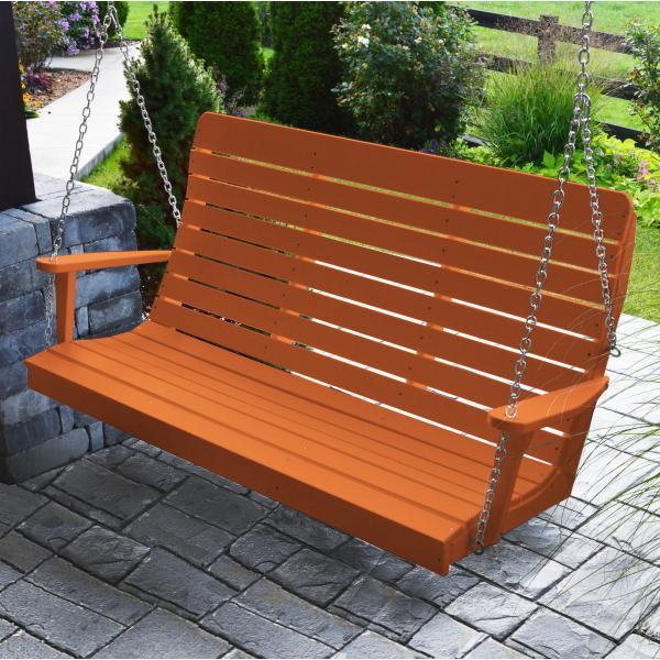 A &amp; L Furniture Recycled Plastic Poly Winston Porch Swing Porch Swings 4ft / Orange