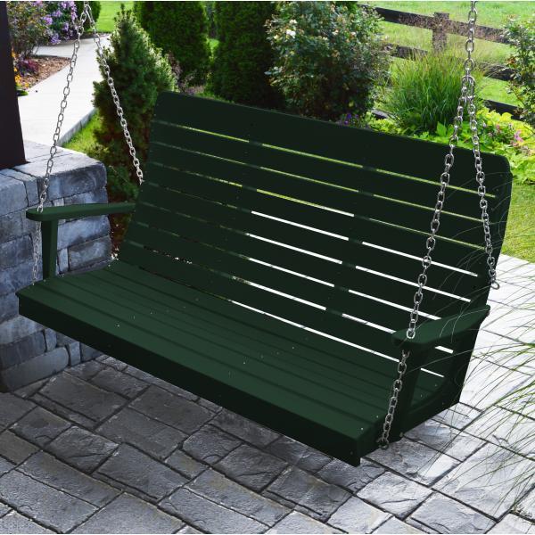A &amp; L Furniture Recycled Plastic Poly Winston Porch Swing Porch Swings 4ft / Turf Green