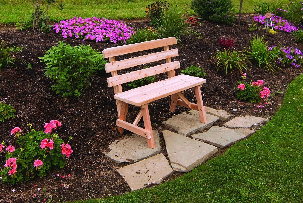 A &amp; L Furniture Western Red Cedar Bench with Back Garden Benches 2ft / Unfinished
