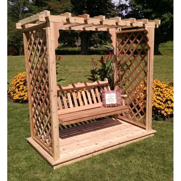 A &amp; L Furniture Western Red Cedar Covington Arbor with Deck &amp; Swing Porch Swings 5ft / Unfinished