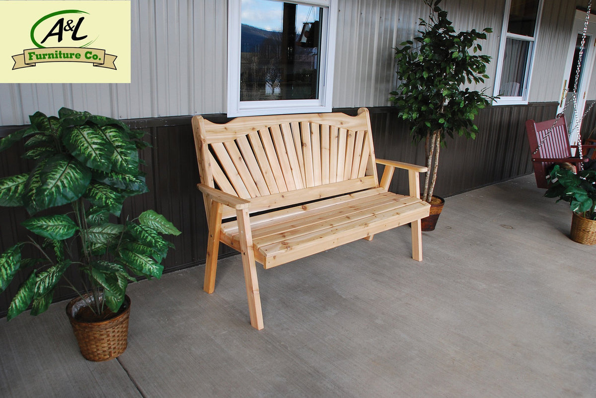 A &amp; L Furniture Western Red Cedar Fanback Garden Bench Garden Benches 4ft / Unfinished
