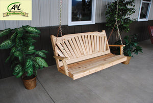 A & L Furniture Western Red Cedar Fanback Porch Swing Porch Swings 4ft / No / Unfinished