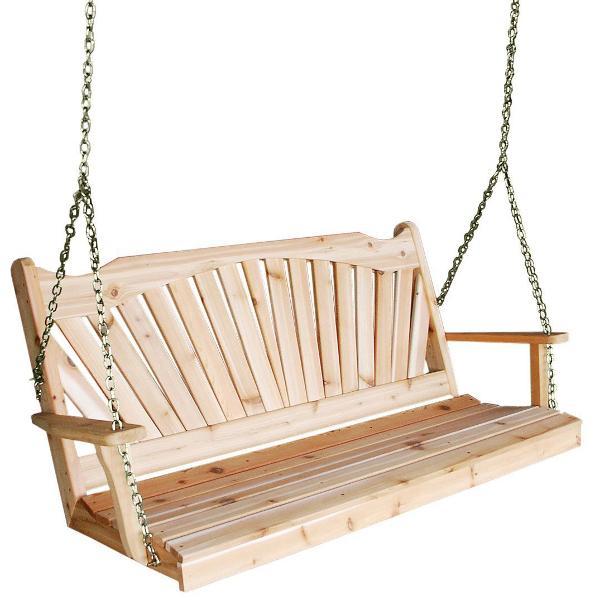 A &amp; L Furniture Western Red Cedar Fanback Porch Swing Porch Swings 4ft / No / Unfinished