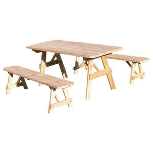 Western Red Cedar Traditional Picnic Table with 2 Benches - The Charming Bench Company