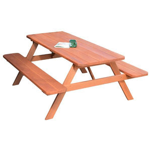 A & L Furniture Western Red Cedar Picnic Table with Attached Benches Picnic Table 4ft / Redwood / No