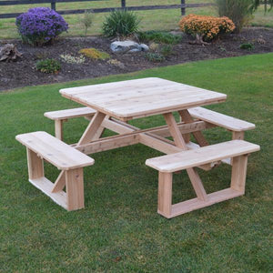 A & L Furniture Western Red Cedar Square Walk-In Table Picnic Table Unfinished / No