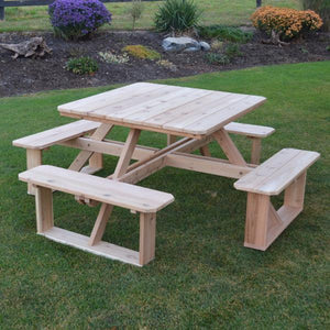 A & L Furniture Western Red Cedar Square Walk-In Table Picnic Table Unfinished / No