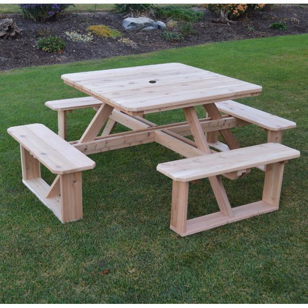 A &amp; L Furniture Western Red Cedar Square Walk-In Table Picnic Table Unfinished / No