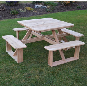 A & L Furniture Western Red Cedar Square Walk-In Table Picnic Table Unfinished / No
