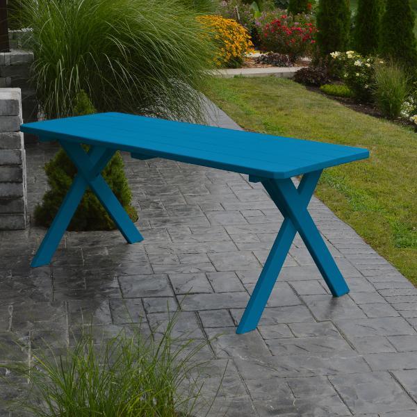 A &amp; L Furniture Yellow Pine Crossleg Table – Size 4ft &amp; 5ft Outdoor Tables 4ft / Caribbean Blue / No