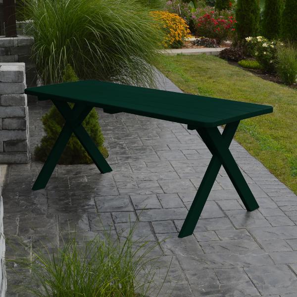A &amp; L Furniture Yellow Pine Crossleg Table – Size 4ft &amp; 5ft Outdoor Tables 4ft / Dark Green / No