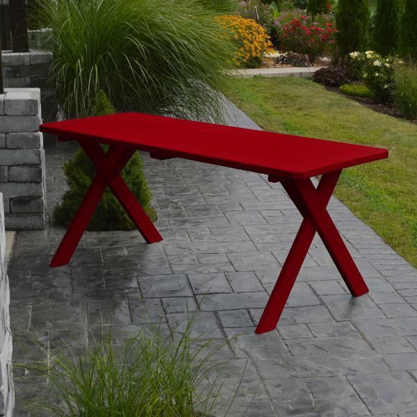 A &amp; L Furniture Yellow Pine Crossleg Table – Size 6ft &amp; 8ft Outdoor Tables 6ft / Tractor Red / No