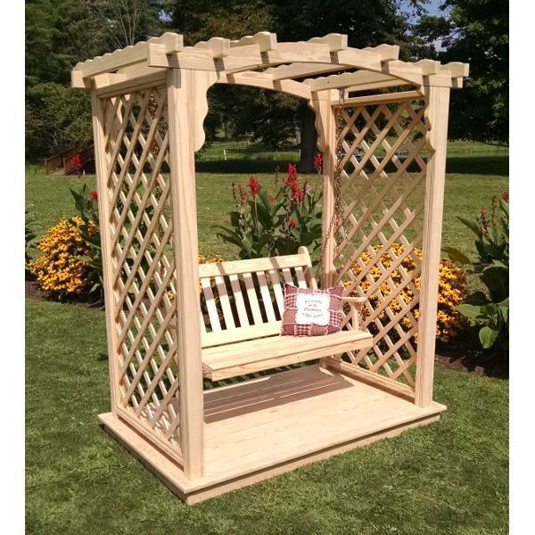A &amp; L Furniture Yellow Pine Jamesport Arbor with Deck &amp; Swing Porch Swings 5ft / Unfinished