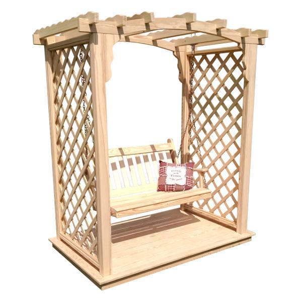 A &amp; L Furniture Yellow Pine Jamesport Arbor with Deck &amp; Swing Porch Swings 5ft / Unfinished