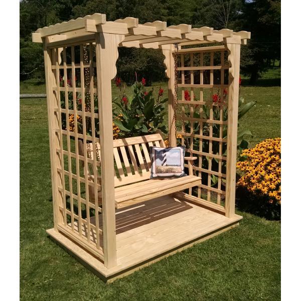 A &amp; L Furniture Yellow Pine Lexington Arbor with Deck &amp; Swing Porch Swings 5ft / Unfinished